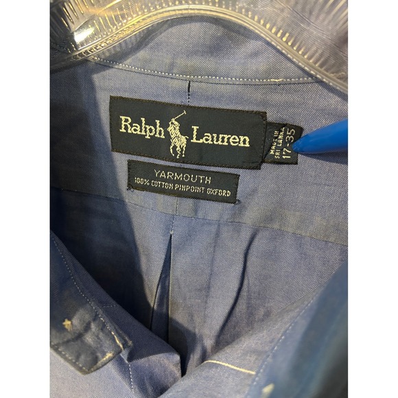 Ralph Lauren Yarmouth Mens 17 35 Blue Oxford Button Down Shirt Polo Pony - Picture 5 of 8